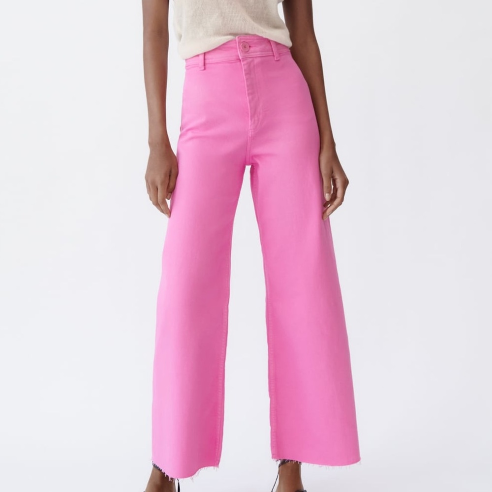 Zara Sz 2 Pink Jeans High Waisted ZW Sailor Straight Jeans